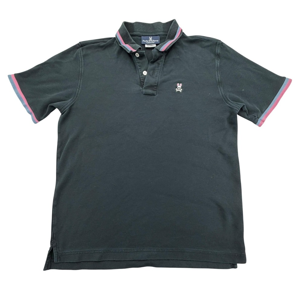 Psycho Bunny Polo Shirt Mens L Black 100% Pima Cotton Collared Logo Short Sleeve